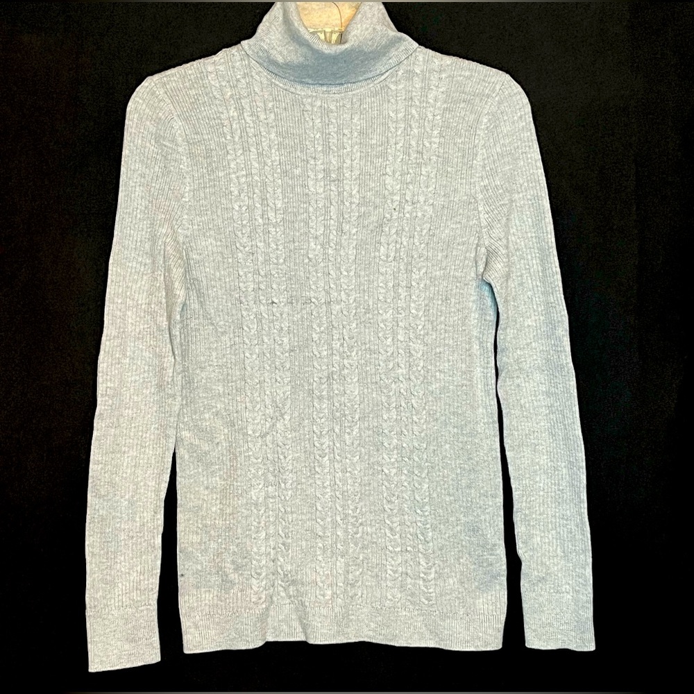 Heather Gray Cable Knit Turtleneck Sweater